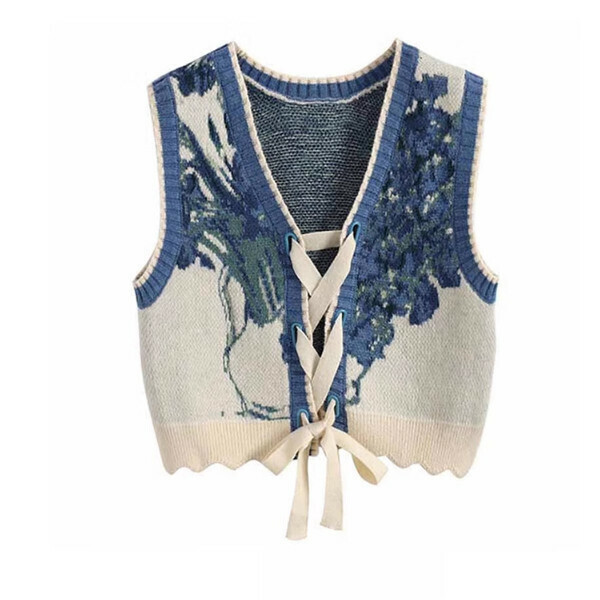 Hotly recommended oil painting strap knitted vest (apricot color) (S/M/L size, please contact customer service after placing the order for delivery size)
