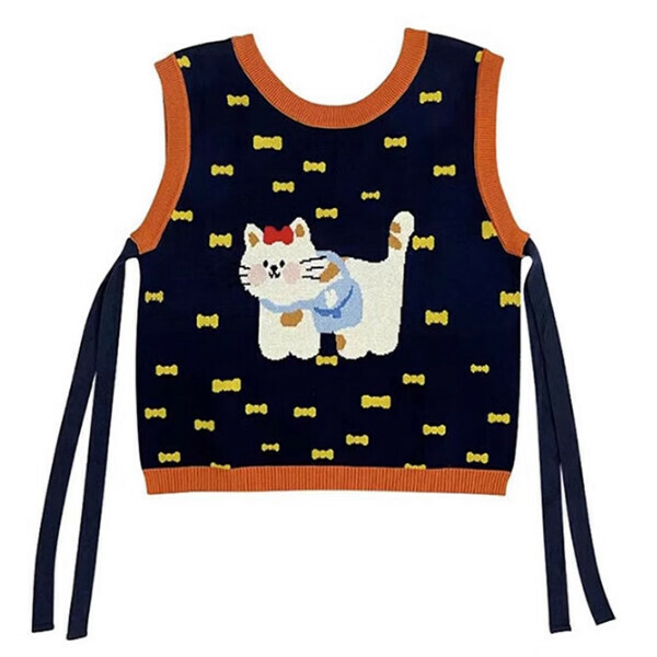 Hot recommended sweet cat knitted vest (dark blue) (S/M/L size, please contact customer service after placing the order for delivery size)