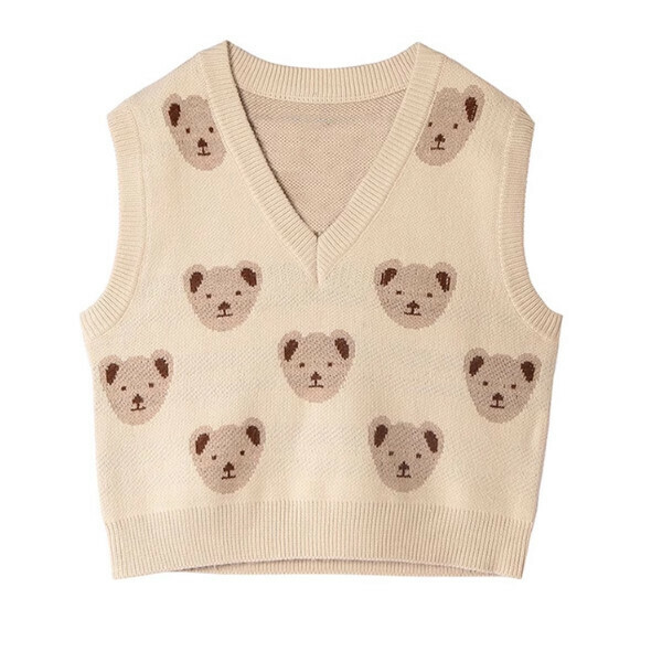 Hot recommended soft and cute bear knitted vest (apricot color) (S/M/L size, please contact customer service after placing the order for delivery size)