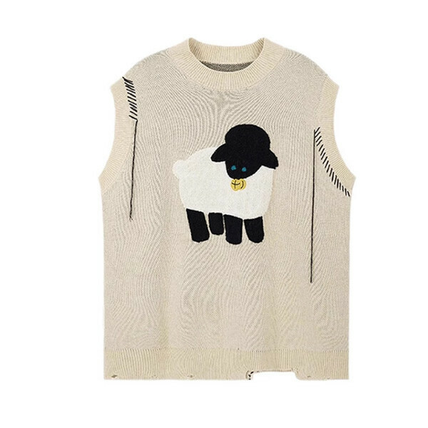 Hot recommended college style lamb knitted vest (apricot color) (S/M/L size, please contact customer service after placing the order for delivery size)