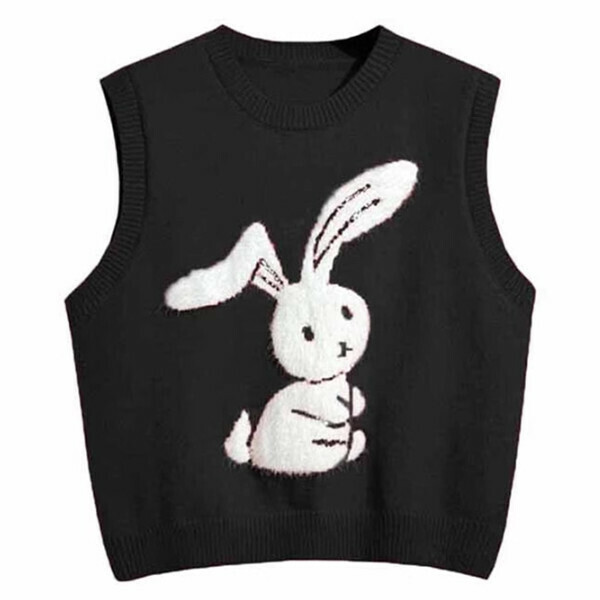 Hot recommended cute bunny knitted vest (black) (S/M/L size, please contact customer service after placing the order for delivery size)