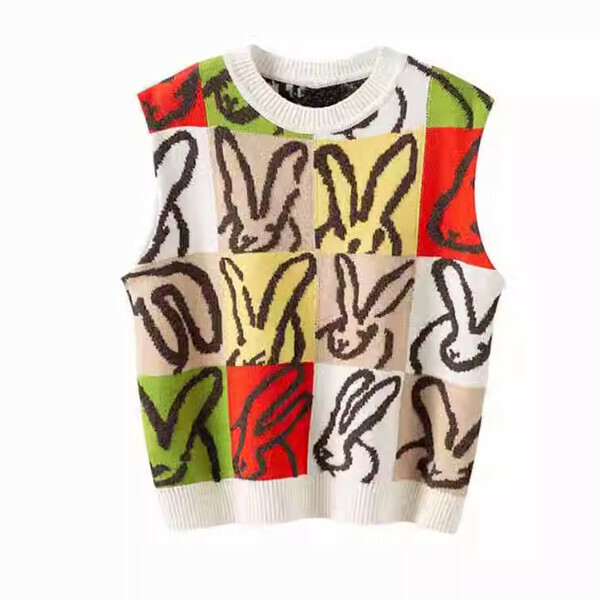 Hot contrasting color rabbit knitted vest (picture color) (S/M/L size, please contact customer service after placing the order for delivery size)