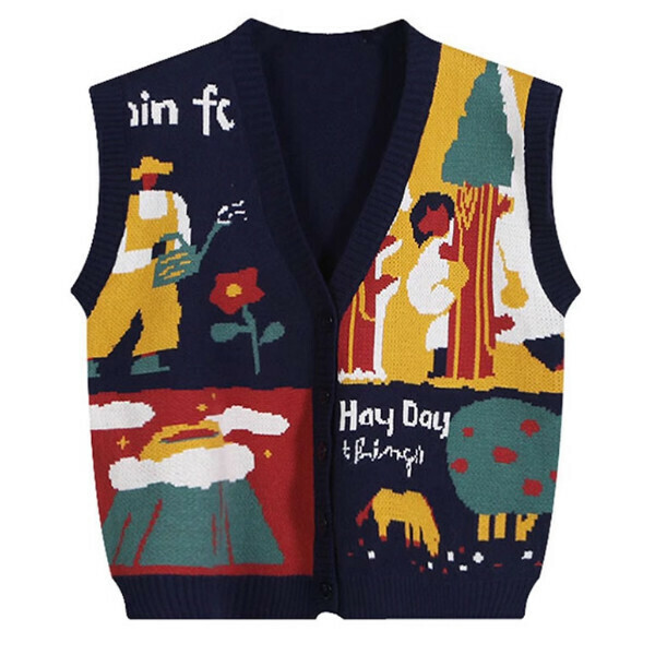Hot recommended cartoon jacquard knitted vest (navy blue) (S/M/L size, please contact customer service after placing the order for delivery size)