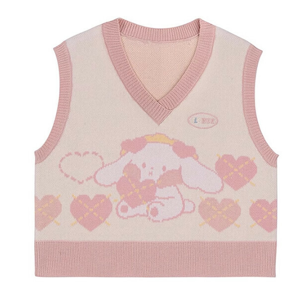 Hot recommendation of cute little deer and rabbit knitted vest (pink) (S/M/L size, please contact customer service after placing the order for delivery size)
