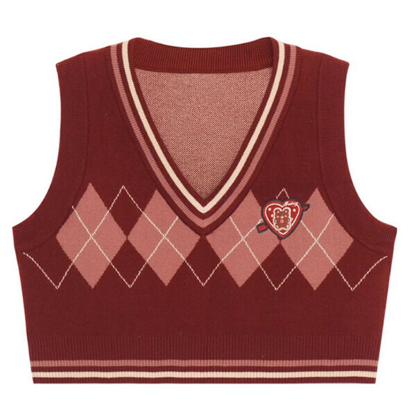 Hotly recommended love rhombus knitted vest (red) (S/M/L size, please contact customer service after placing the order to deliver the size)