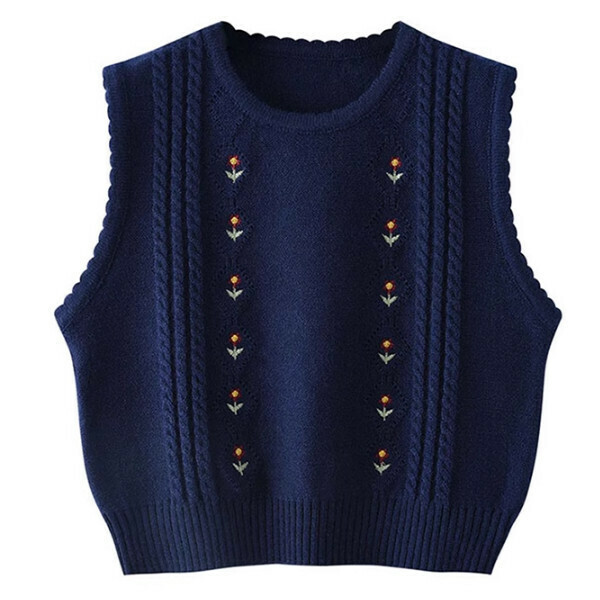 Hotly recommended forest style fresh small flower knitted vest (navy blue) (S/M/L size, please contact customer service after placing the order for delivery size)