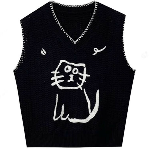 Hot recommended fun cat knitted vest (black) (S/M/L size, please contact customer service after placing the order for delivery size)