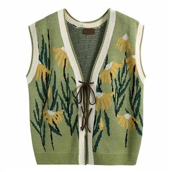 Hot recommended retro strapped jacquard knitted vest (green) (S/M/L size, please contact customer service after placing the order for delivery size)