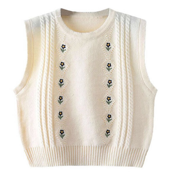 Hotly recommended forest style fresh small flower knitted vest (off-white) (S/M/L size, please contact customer service after placing the order for delivery size)
