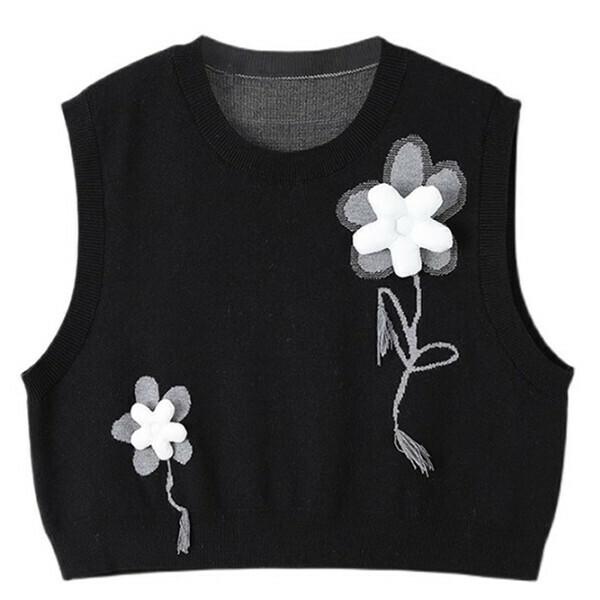 Hot recommended three-dimensional flower knitted vest (black) (S/M/L size, please contact customer service after placing the order for delivery size)