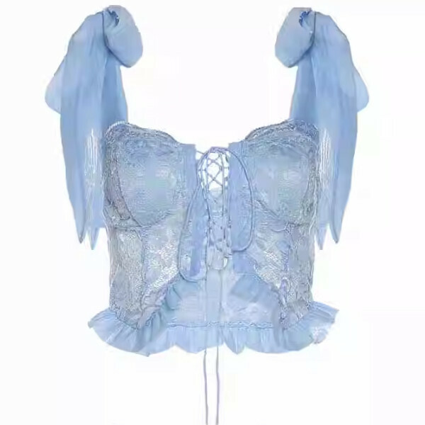 Hotly recommended bow strap crop top (blue) (S/M/L size, please contact customer service after placing the order for delivery size)