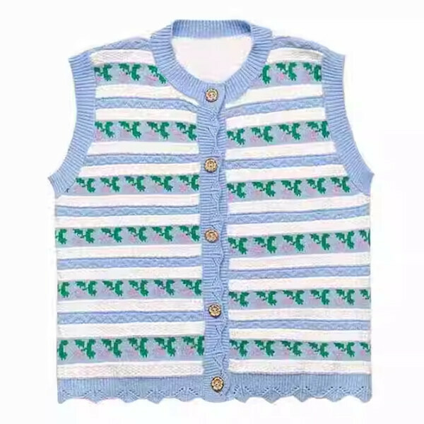Hot recommended striped jacquard knitted vest (blue) (S/M/L size, please contact customer service after placing the order to deliver the size)