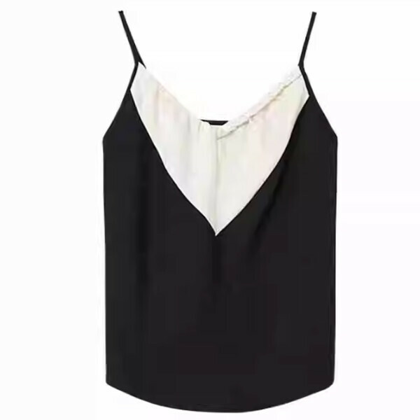熱推黑白撞色V領吊帶（黑色）（S/M/L碼，下單後請與客服聯繫發貨尺碼）