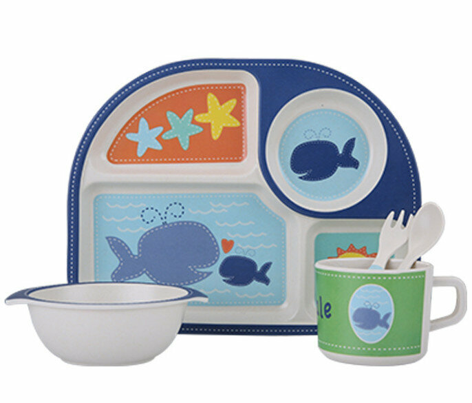Whale cartoon bamboo fiber children's cutlery set