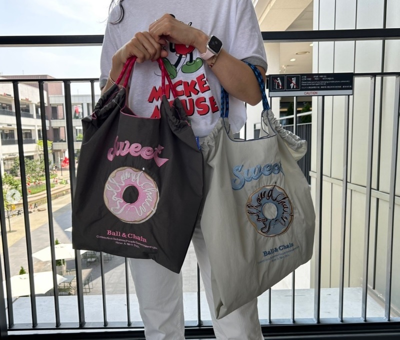 Ball＆Chain 刺繡環保購物袋 M號 - 深灰 (30100561)