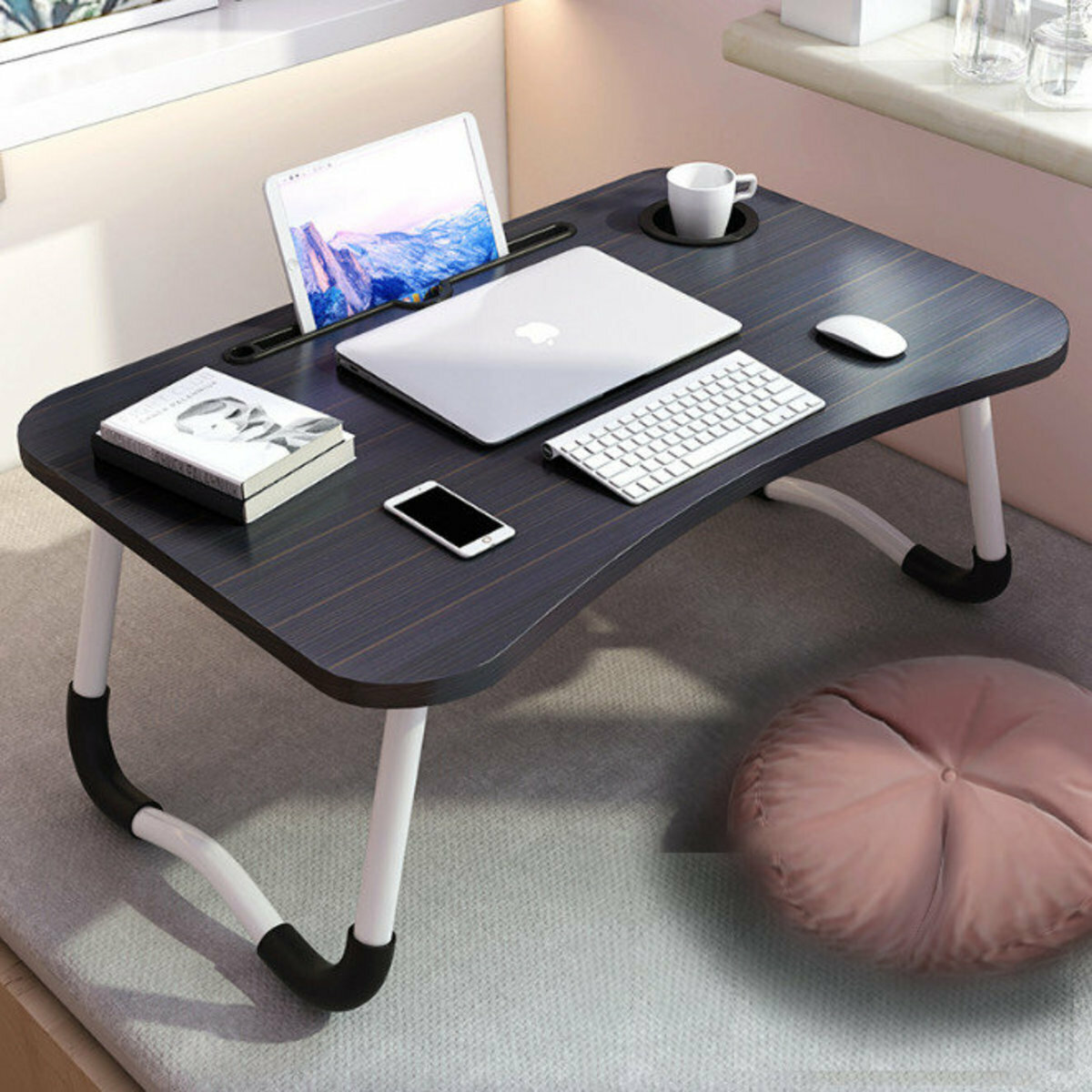 Card slot bed computer folding table (black)