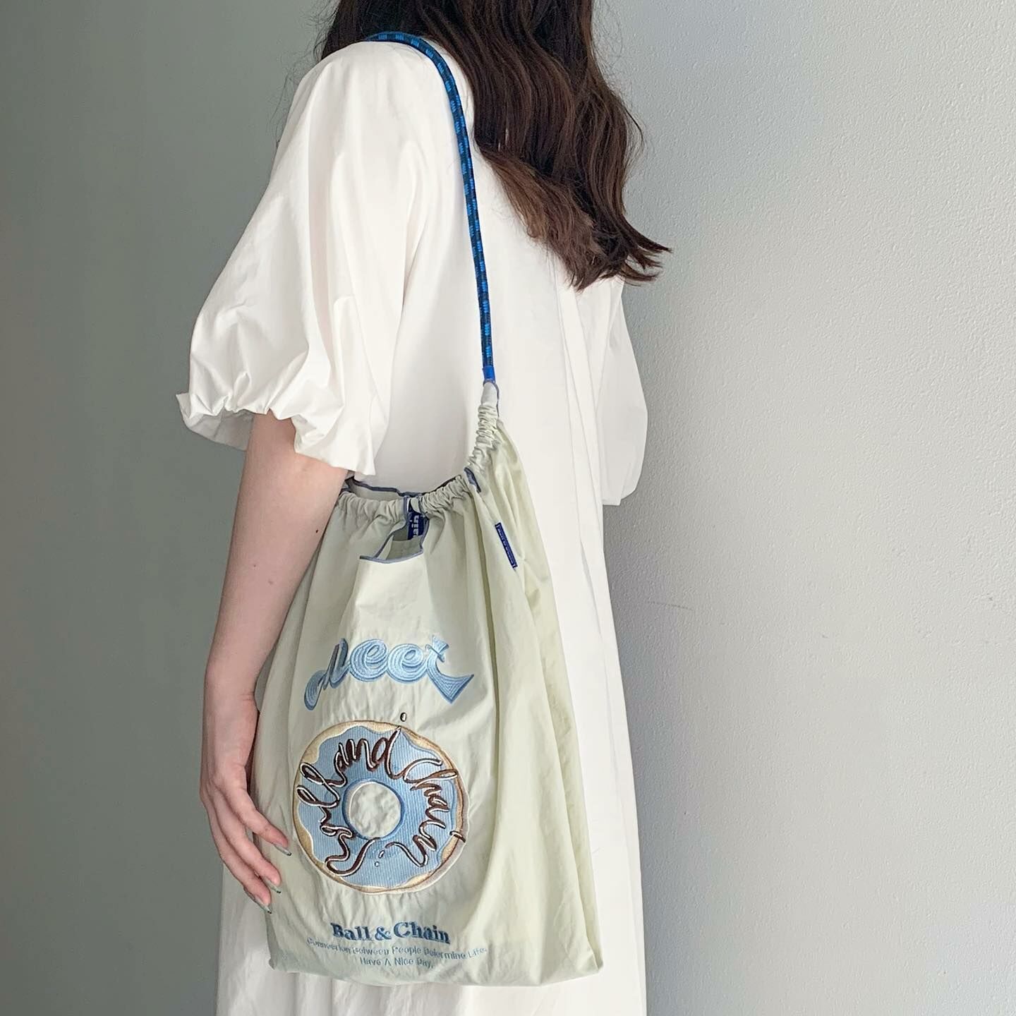 Ball＆Chain 刺繡環保購物袋 M號 - 淺灰 (30100527)