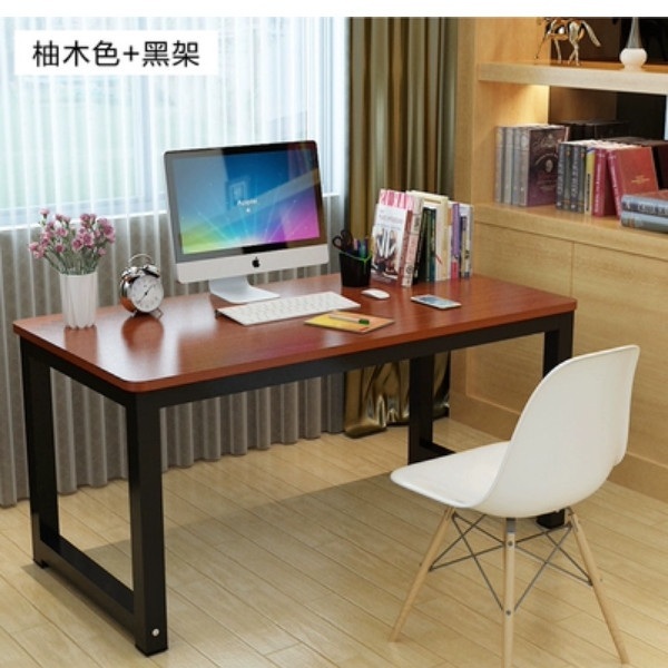 New computer desk simple desk home bedroom study table student desk simple office desk (teak color + black feet) 140x50x74cm