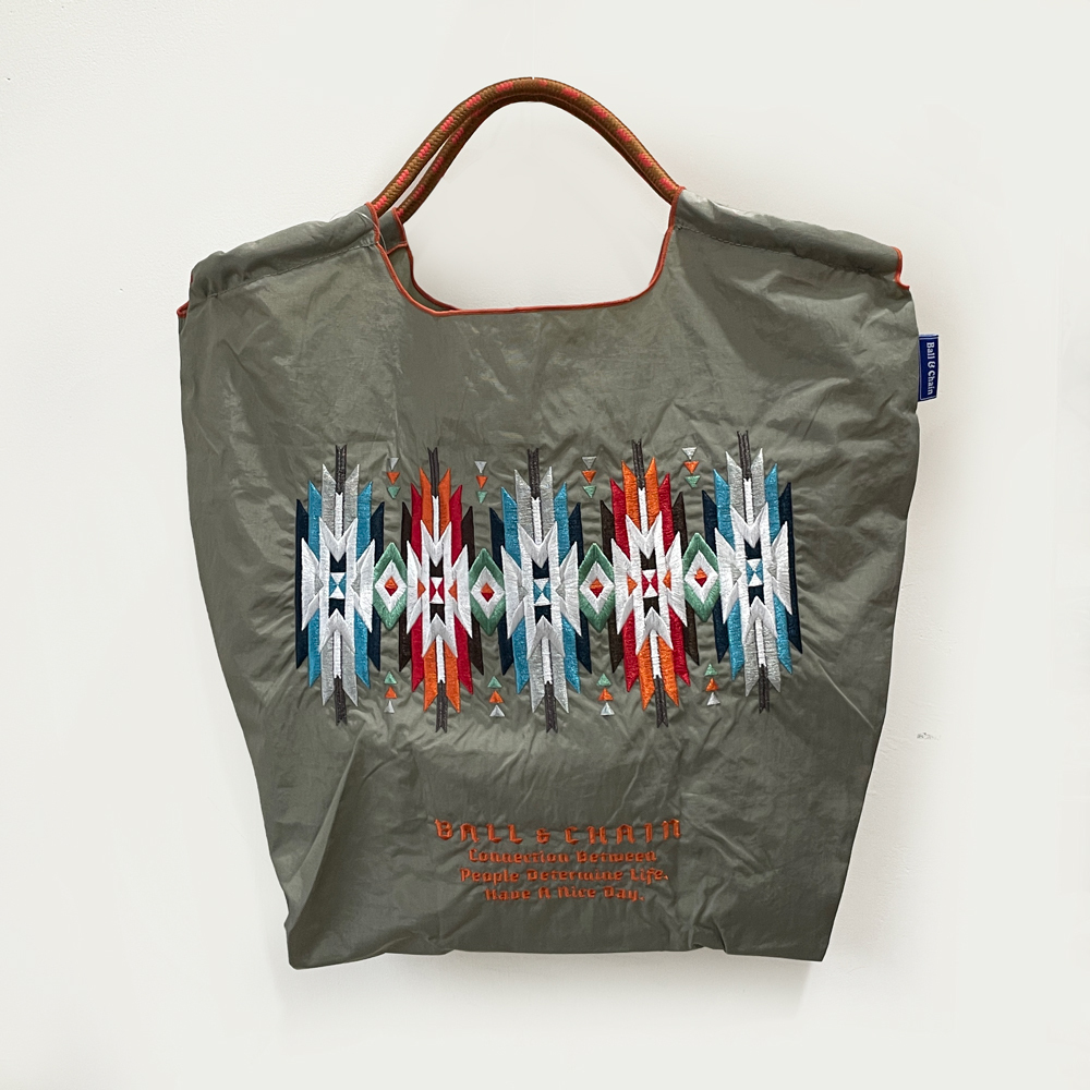 Ball＆Chain 刺繡環保購物袋 M號 - 灰 (30100711)