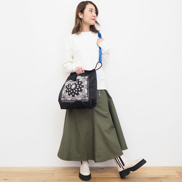 Ball＆Chain 刺繡環保購物袋 M號 - 黑/白 (30100801)