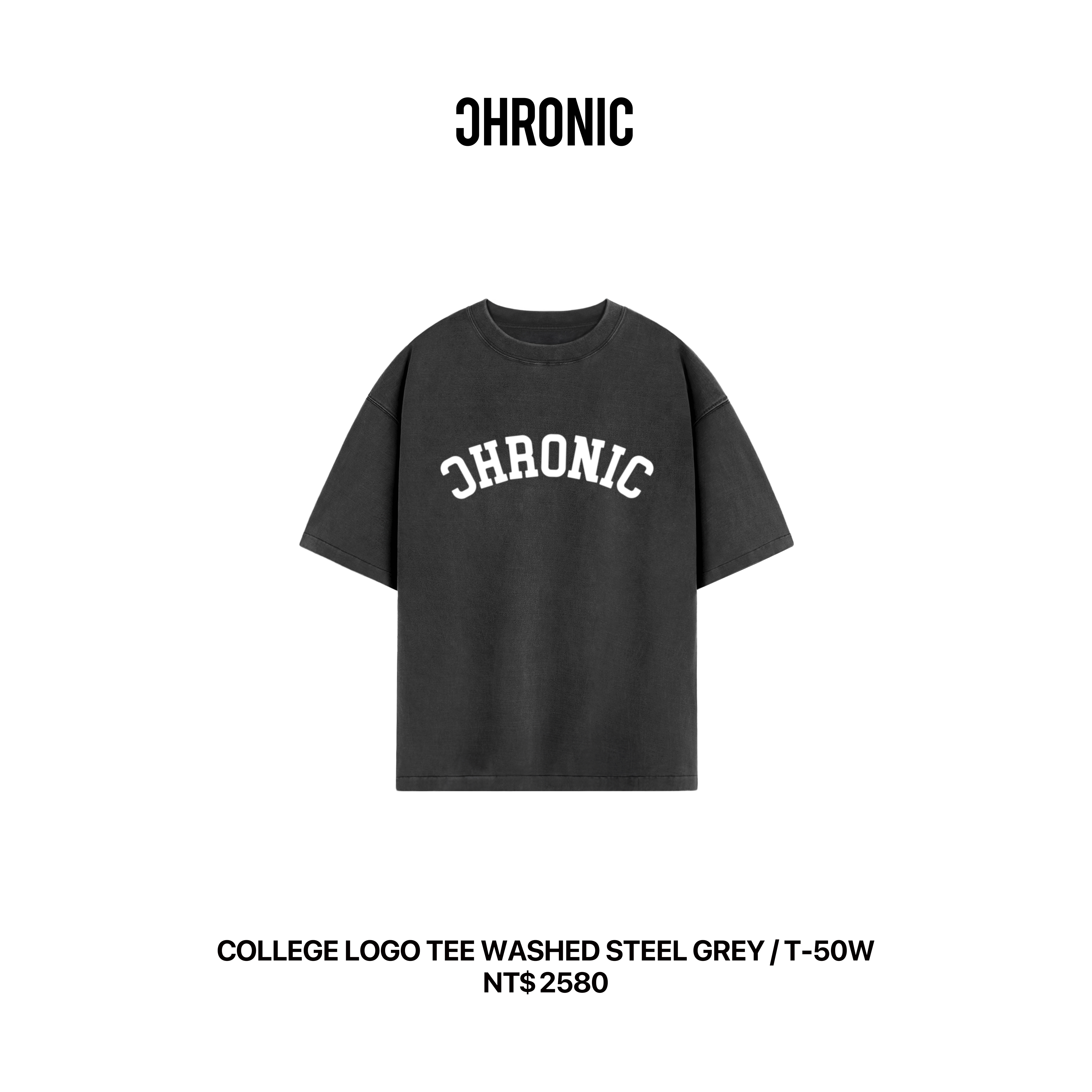 COLLEGE LOGO TEE WASHED STEEL GREY / T-50