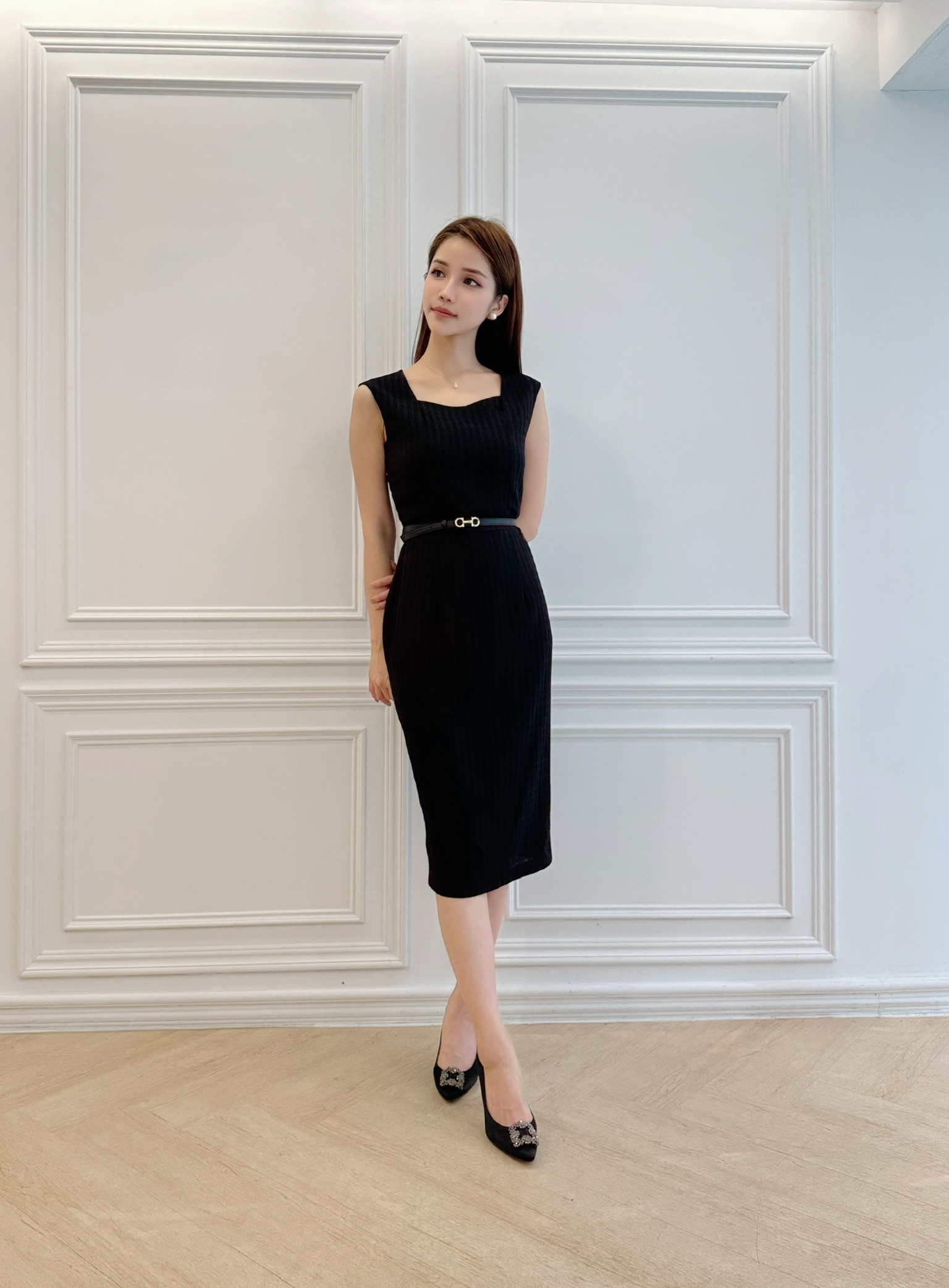 格紋交叉方領背心洋裝