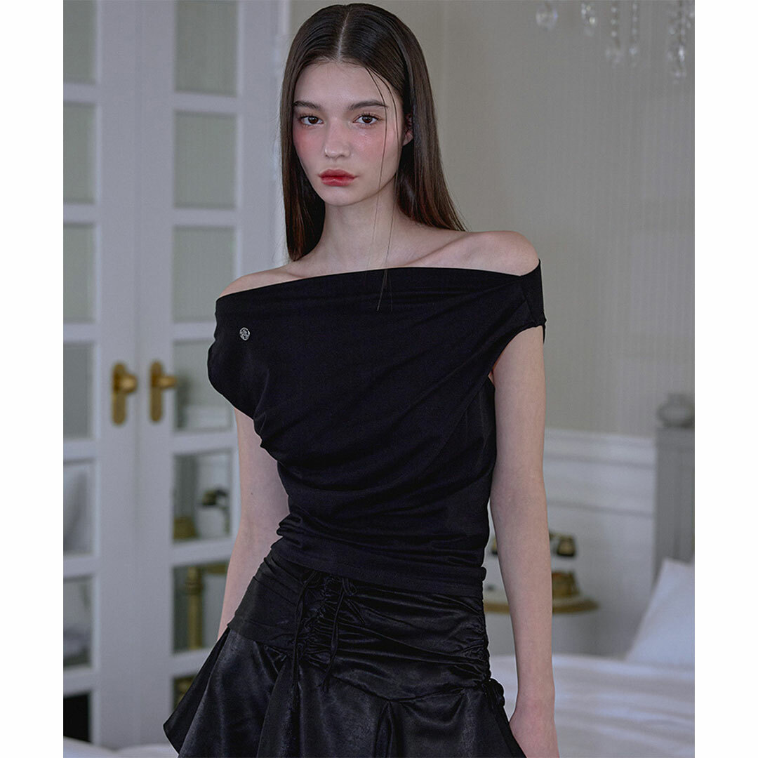 ◆Rose Frantz◆ Sha Layered Off Shoulder Tshirt Black 로제프란츠 ROSEFRANTZ