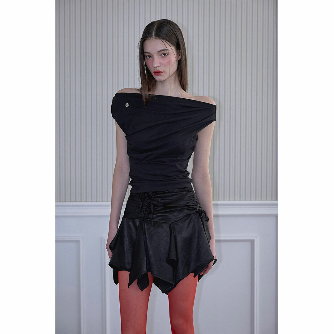 ◆Rose Frantz◆ Ribbon Off Shoulder Long Sleeve Black Rose Frantz】【網店限定】Drape Off Shoulder Sleeveless [Black