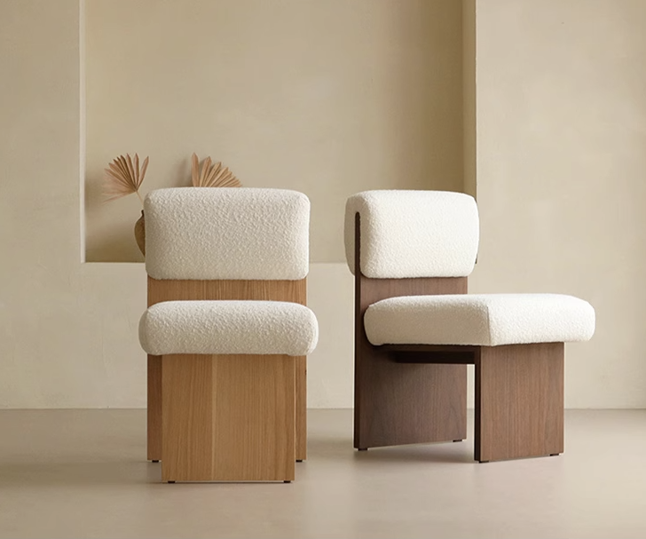 極簡木質羊羔絨椅