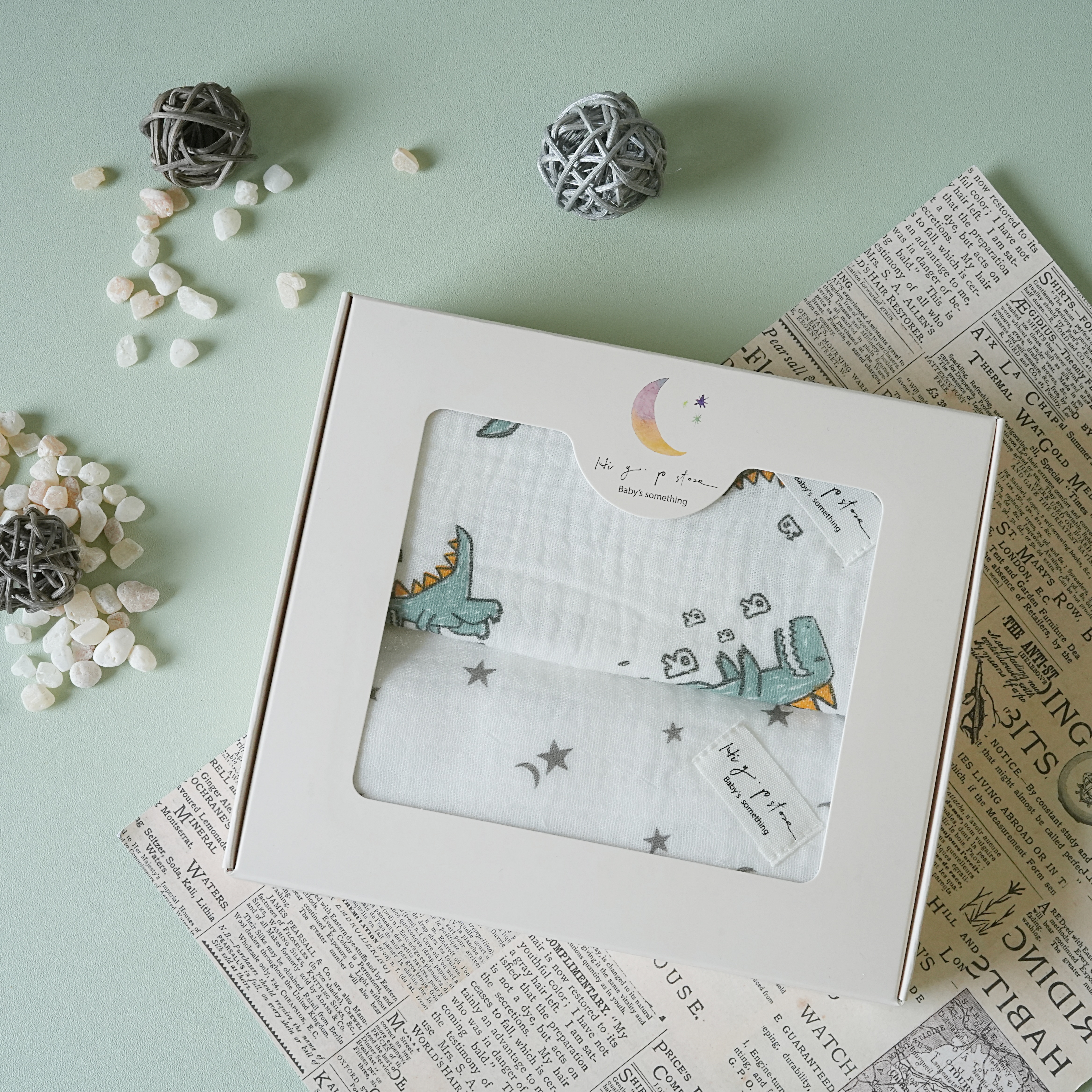 Hi Y.P store-拍嗝巾-塗鴉恐龍-兩件組