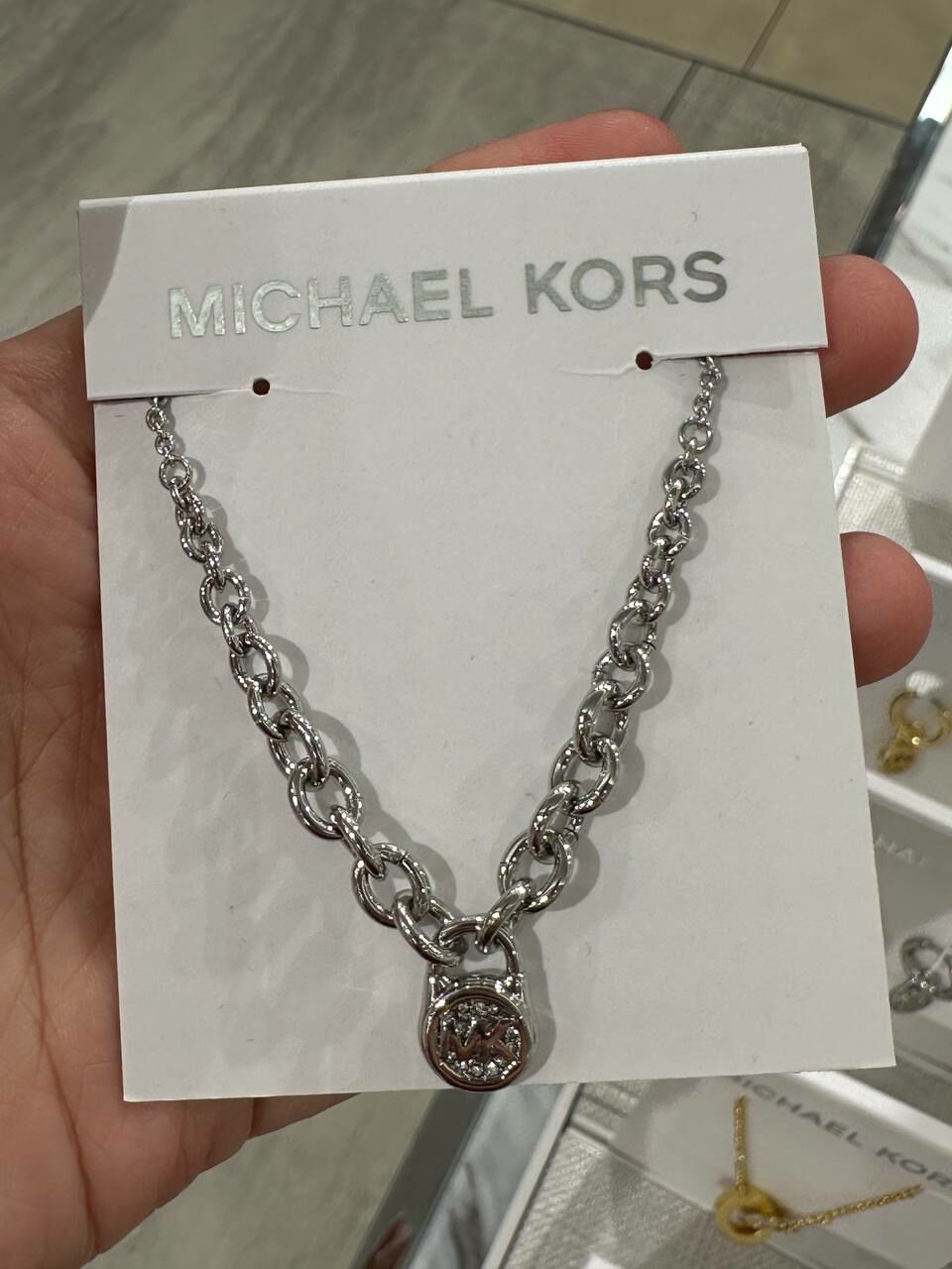 [S] MICHAEL KORS MKJC0057A710 CHAIN NECKLACE,SILVER, 796483654136 (SMK931)
