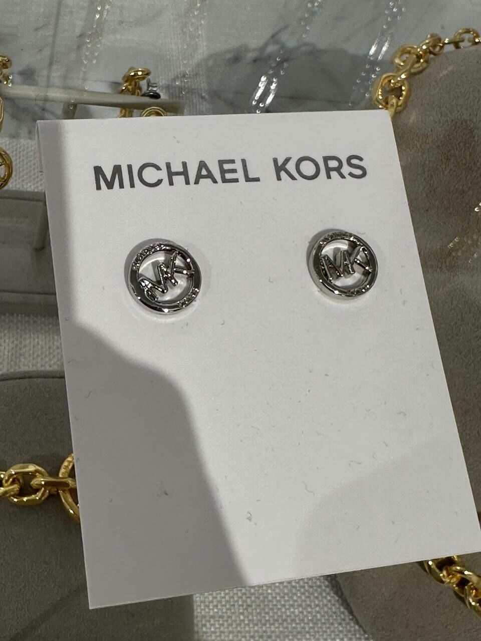 [S] MICHAEL KORS MKJ8123040 LOGO STUD EARRINGS,SILVER, 796483631991 (SMK932)