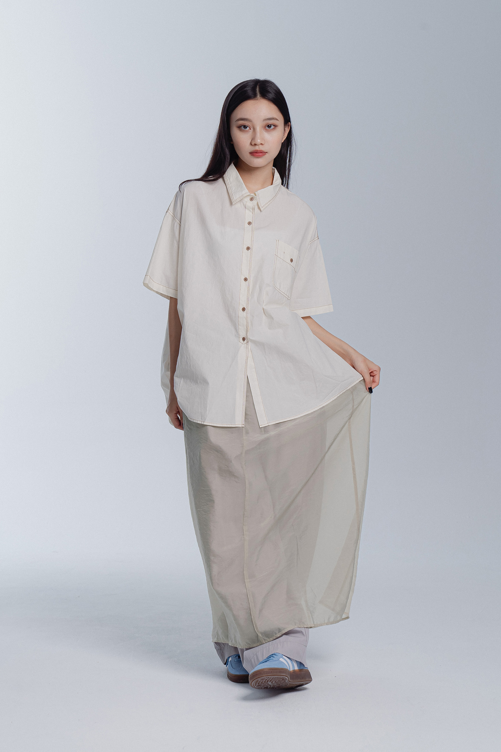 日系歐根紗質感外搭長裙