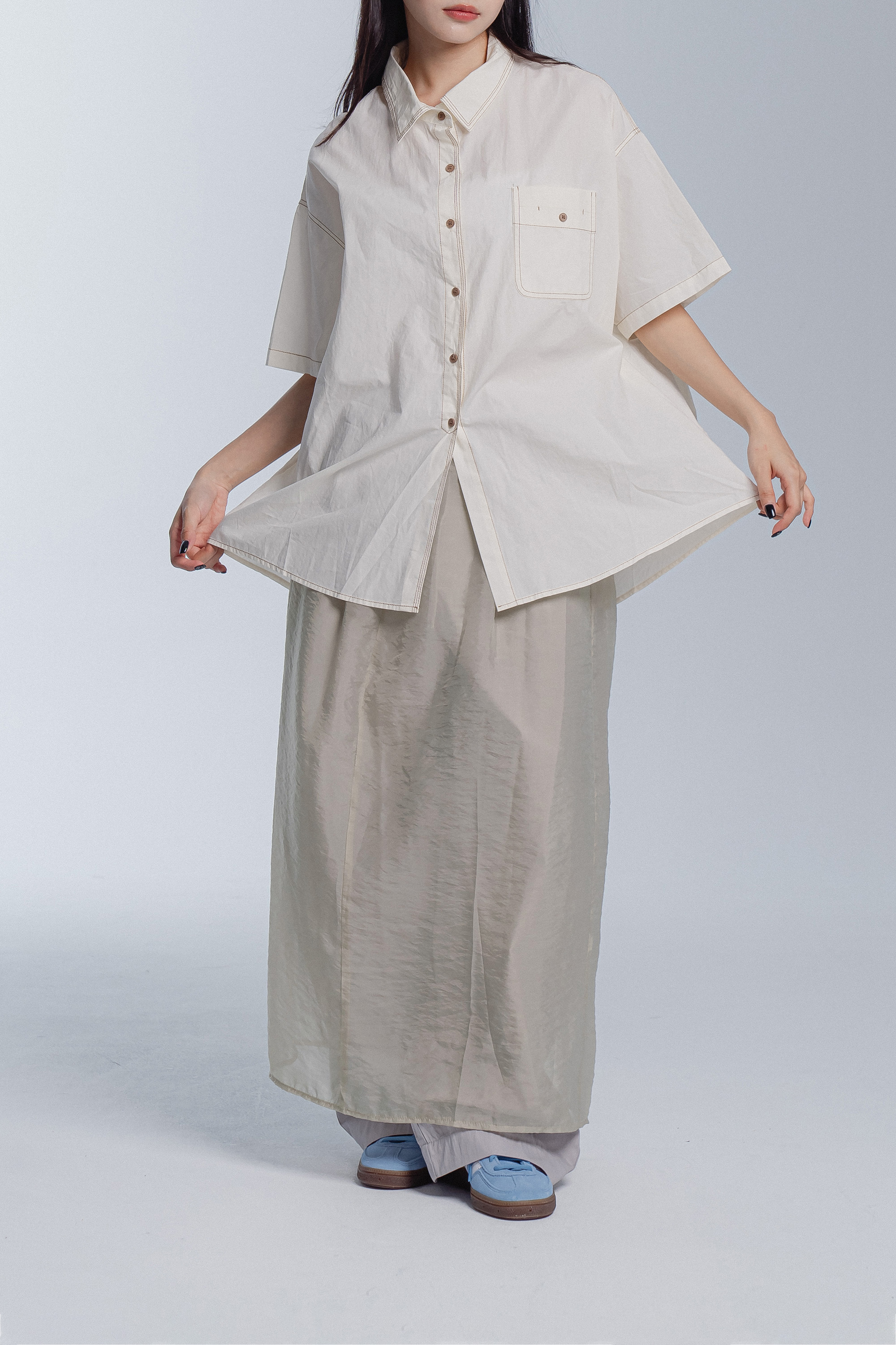 日系歐根紗質感外搭長裙