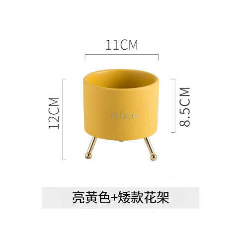 NICE wrought iron succulent ceramic flower pot [yellow + low flower stand with holes]