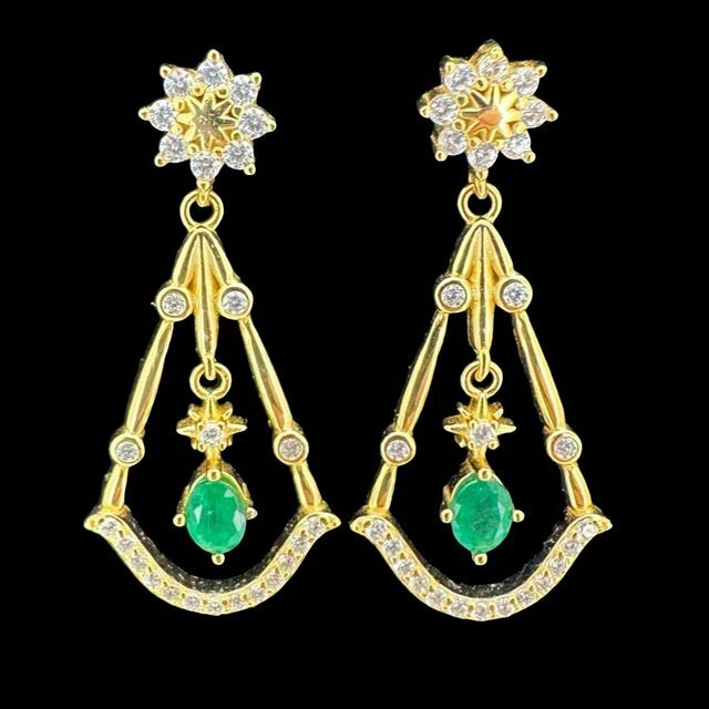 T97祖母綠垂吊式耳環