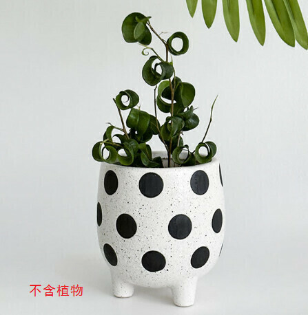 Ins wind with foot hand-painted ceramic flower pot [white sand and black dots]