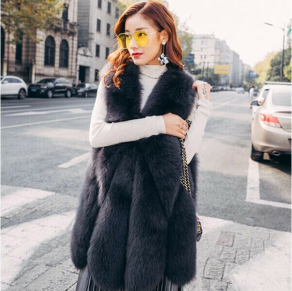 Longhair Vest Midi Jacket (Size M) (Dark Blue)