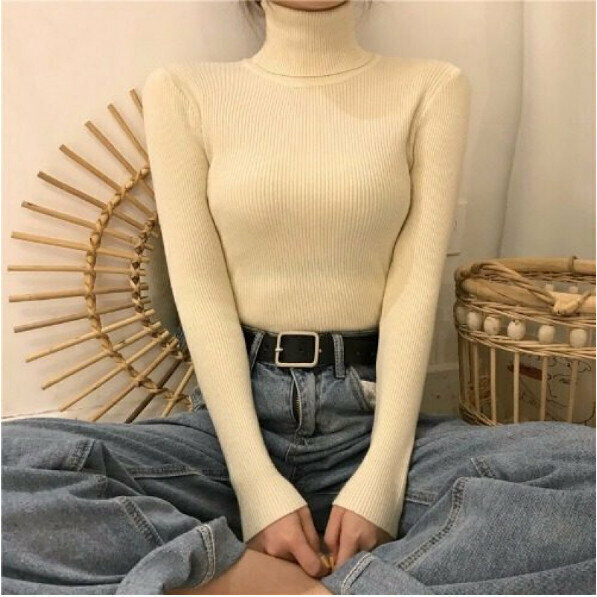 Turtleneck knitted base layer (one size beige apricot)