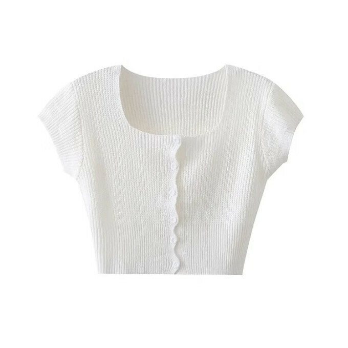 Single-breasted knitted cardigan short-sleeved top (white-size-fit-for-size)