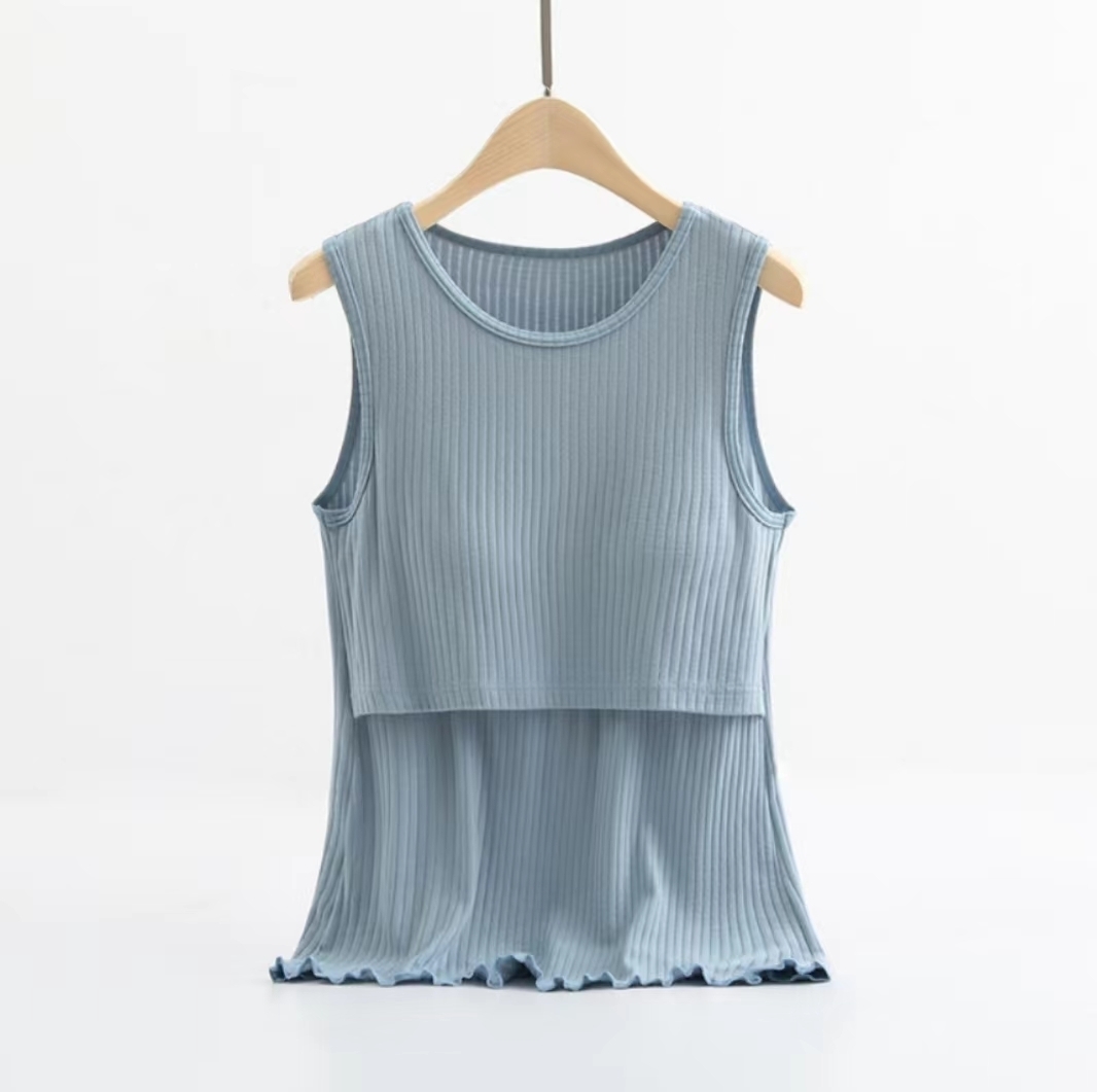 Women's Nursing Underwear Set (Short Sleeve) (Blue XL)