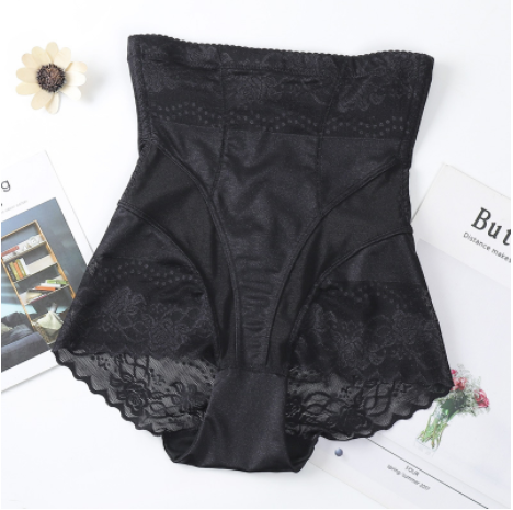 High Waist Women's Lace Postpartum Tummy Tuck Tuck Waist Slimming Buttocks Tuck Stomach Contouring Body Pants (Black 3XL Size)