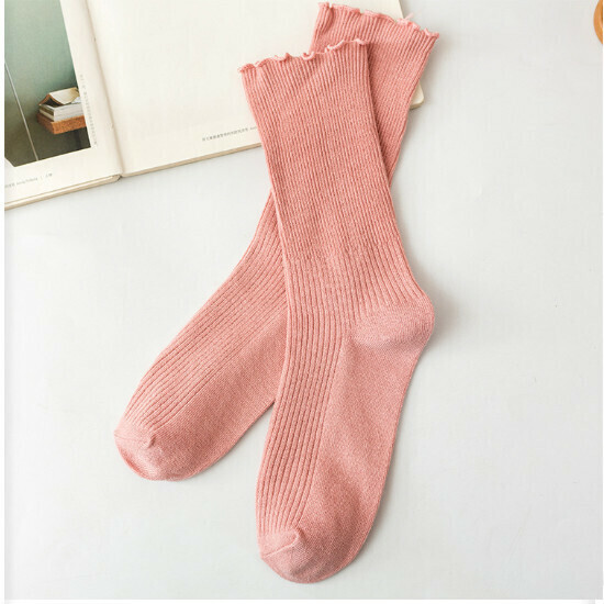 Autumn and Winter Thin Women's Pile Socks Boots Stockings (Leather Pink)