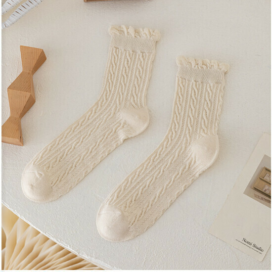 Women's mid-rise spring mesh cotton socks (beige/[socks])