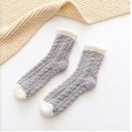 Winter Home Thickened Fleece Solid Color Women's Socks (Gray)
