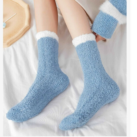 Winter Home Thickened Fleece Solid Color Women's Socks (Twist Blue)