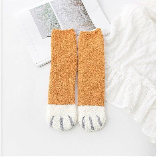 Autumn and Winter Women's Mid-Tube Fleece Warm Women's Socks (Yellow)
