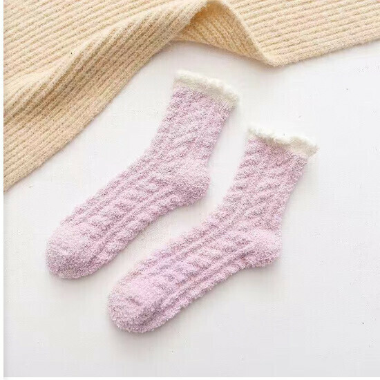 Winter home thickened and fleece solid color women's socks (twist purple)