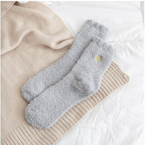 Coral velvet autumn and winter women's mid-rise thickened socks (light gray)