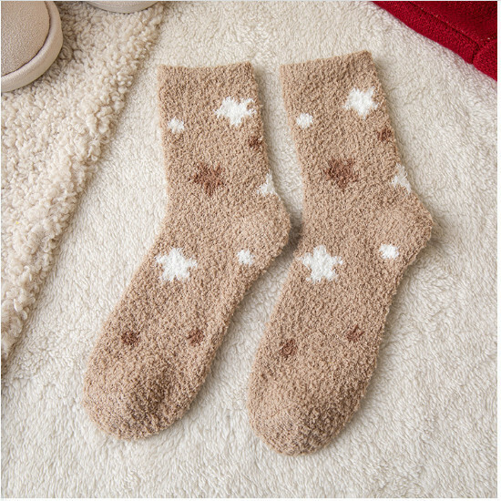 Women's Coral Fleece Mid-Cut Thickened Socks (Khaki)